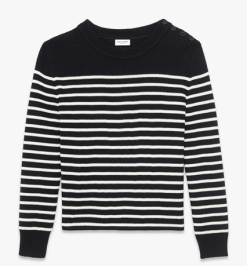 Saint Laurent classis marinière sweater in black and ivory striped cotton and wool $1190